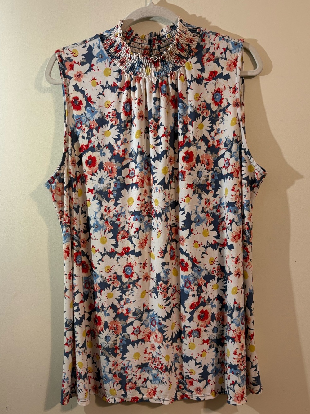 Cato blouse sleeveless smocked high neck multicolor floral print women’s 18/20W